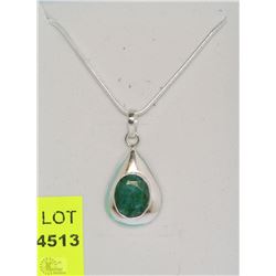 #19-GREEN EMERALD PENDENT,.925SOLID SILVER