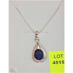 #21-BLUE SAPPHIRE PENDENT,.925 SOLID SILVER