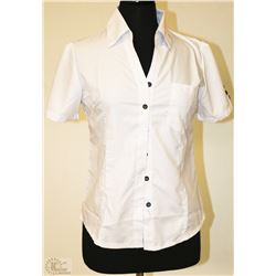 SIZE LARGE WHITE BLOUSE WITH BLACK BUTTONS