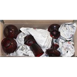 BOX OF 20PC COLLECTABLE CRANBERRY RED GLASS