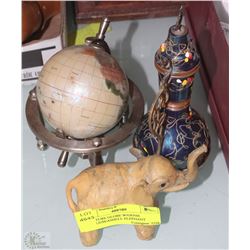 MINIATURE GLOBE W/GENIE BOTTLE/SEASHELL ELEPHANT