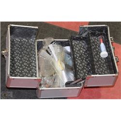 MAKEUP KIT BOX WITH VARIOUS MISC. INSIDE