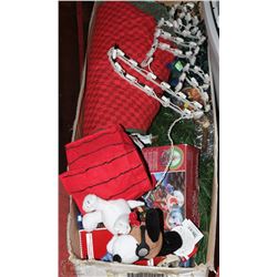 BOX WITH CHRISTMAS TREE ,LIGHTS ,TREE APRON ETC
