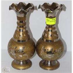 PAIR OF BRASS ETCHED VASES