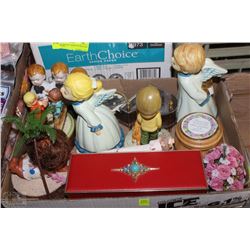 FLAT OF ESTATE ORNAMENTS, JEWELRY BOX AND MORE!