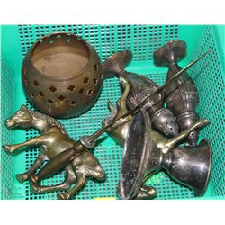 BOX OF SILVER SALT & PEPPER SHAKERS, CANDLE HOLDER