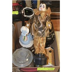 ESTATE BOX OF JAR, VASE, DOLL, FIGURINE, AND MORE!