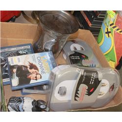 BOX WITH NEW BLU RAY DVD MOVIES, NEW STEREO