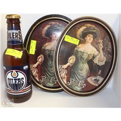 2 VINTAGE PEPSI TRAYS WITH EDMONTON OILERS BEER