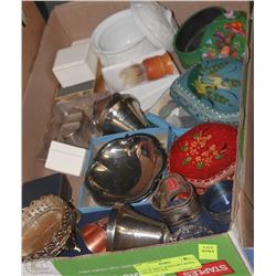 LOT OF SMALL JEWELRY BOXES, BELLS, VINTAGE