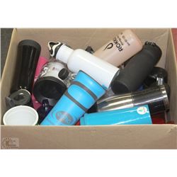 FULL BOX OF NEW ASSORTED TO GO CUPS AND WATER