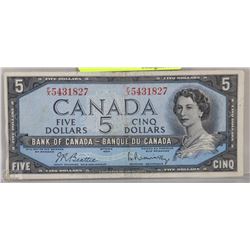 1954 CANADIAN $5.00 BANK NOTE