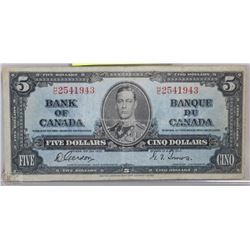 1937 CANADIAN $5.00 KING GEORGE VI  BANK NOTE