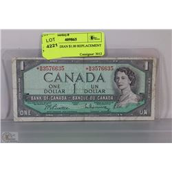 1954 CANADIAN $1.00 REPLACEMENT NOTE