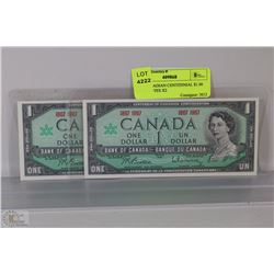 1967 CANADIAN CENTENNIAL $1.00 BANK NOTES X2