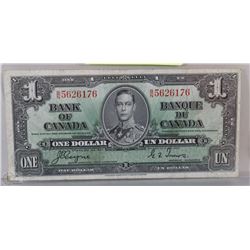 1937 CANADIAN $1.00 KING GEORGE VI  BANK NOTE