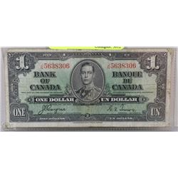 1937 CANADIAN $1.00 KING GEORGE VI  BANK NOTE