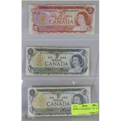SHEET W/3 VINTAGE BILLS - 1974 - $2 AND