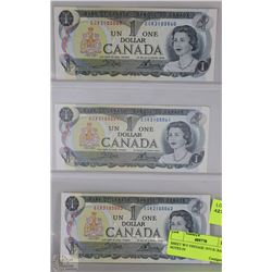 SHEET W/3 VINTAGE 1973 $1 BANK NOTES IN
