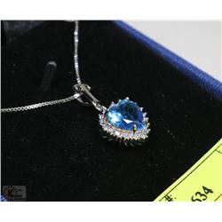 STERLING SILVER CHAIN & PENDANT WITH HEART BLUE