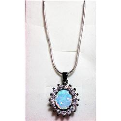 WHITE FIRE OPAL & ZIRCON PENDANT ON 24" CHAIN