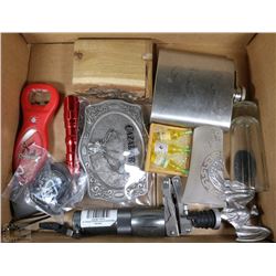 BOX W/FLASK,MOOSE BELT BUCKLE AND MORE