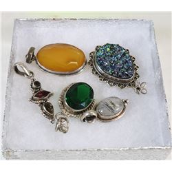 LOT OF 5 ASSORTED .925 STERLING SILVER PENDANTS W/