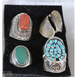 LOT OF 4 STERLING SILVER .925 RINGS