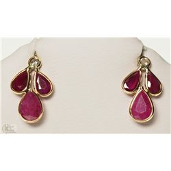 14K YELLOW GOLD RUBY & DIAMOND EARRINGS
