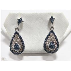 STERLING SILVER BLUE & WHITE DIAMOND DROP EARRINGS