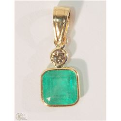 14K YELLOW GOLD EMERALD & SAPPHIRE PENDANT