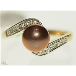 14K YELLOW GOLD PEARL & DIAMOND RING SIZE 7