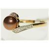Image 2 : 14K YELLOW GOLD PEARL & DIAMOND RING SIZE 7