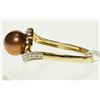 Image 3 : 14K YELLOW GOLD PEARL & DIAMOND RING SIZE 7