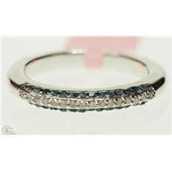 STERLING SILVER BLUE & WHITE DIAMOND RING SIZE 6.5