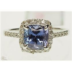 14K WHITE GOLD TANZANITE & DIAMOND RING SIZE 6.5