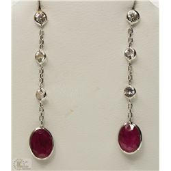 14K WHITE GOLD RUBY & DIAMOND EARRINGS