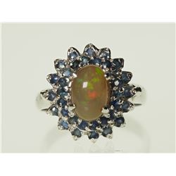 STERLING SILVER OPAL & SAPPHIRE RING SIZE 8.5