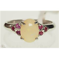 STERLING SILVER OPAL & RUBY RING SIZE 7.5
