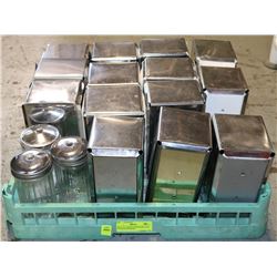 TRAY OF NAPKIN DISPENSERS AND SUGAR DISPENSERS