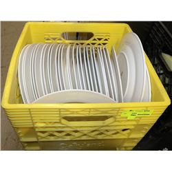 YELLOW CRATE WITH WHITE DINNER PLATES