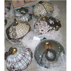 LOT OF 6 LEADED GLASS HANGING LIGHT FIXTURES