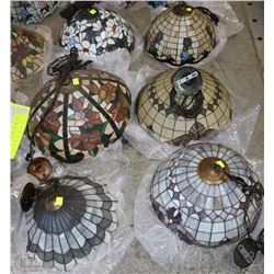 LOT OF 6 LEADED GLASS HANGING LIGHT FIXTURES