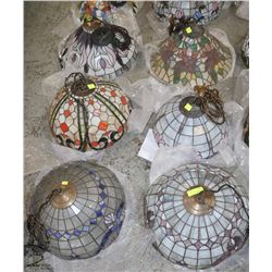 LOT OF 6 LEADED GLASS HANGING LIGHT FIXTURES