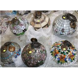 LOT OF 6 LEADED GLASS HANGING LIGHT FIXTURES