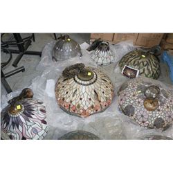 LOT OF 6 LEADED GLASS HANGING LIGHT FIXTURES