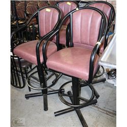 SET OF FOUR BLACK METAL WITH ROSE VINYL BARSTOOLS