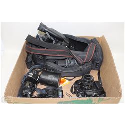 BOX W/HIGH END CAMERAS AND LENSES INCL.