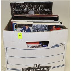 BOX OF HOCKEY BOOKS AND SPORTS CARDS