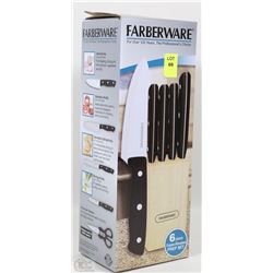 NEW FARBERWARE 6PC KNIFE SET WITH BLOCK